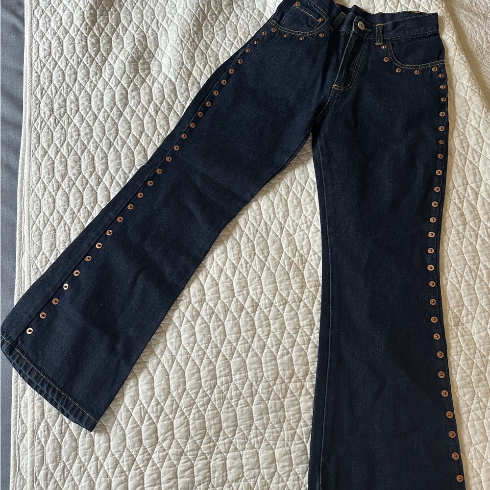 Women's Navy Flared Jeans with Stud Details